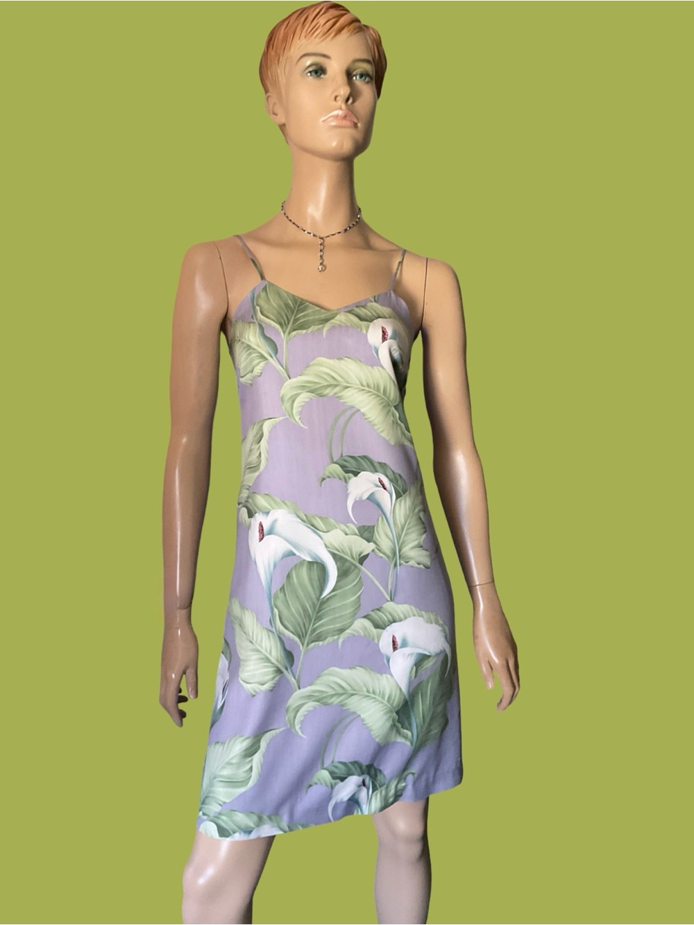 TOMMY BAHAMA LAVENDER CALLA LILY 100% SILK SUN DRESS SZ 2
